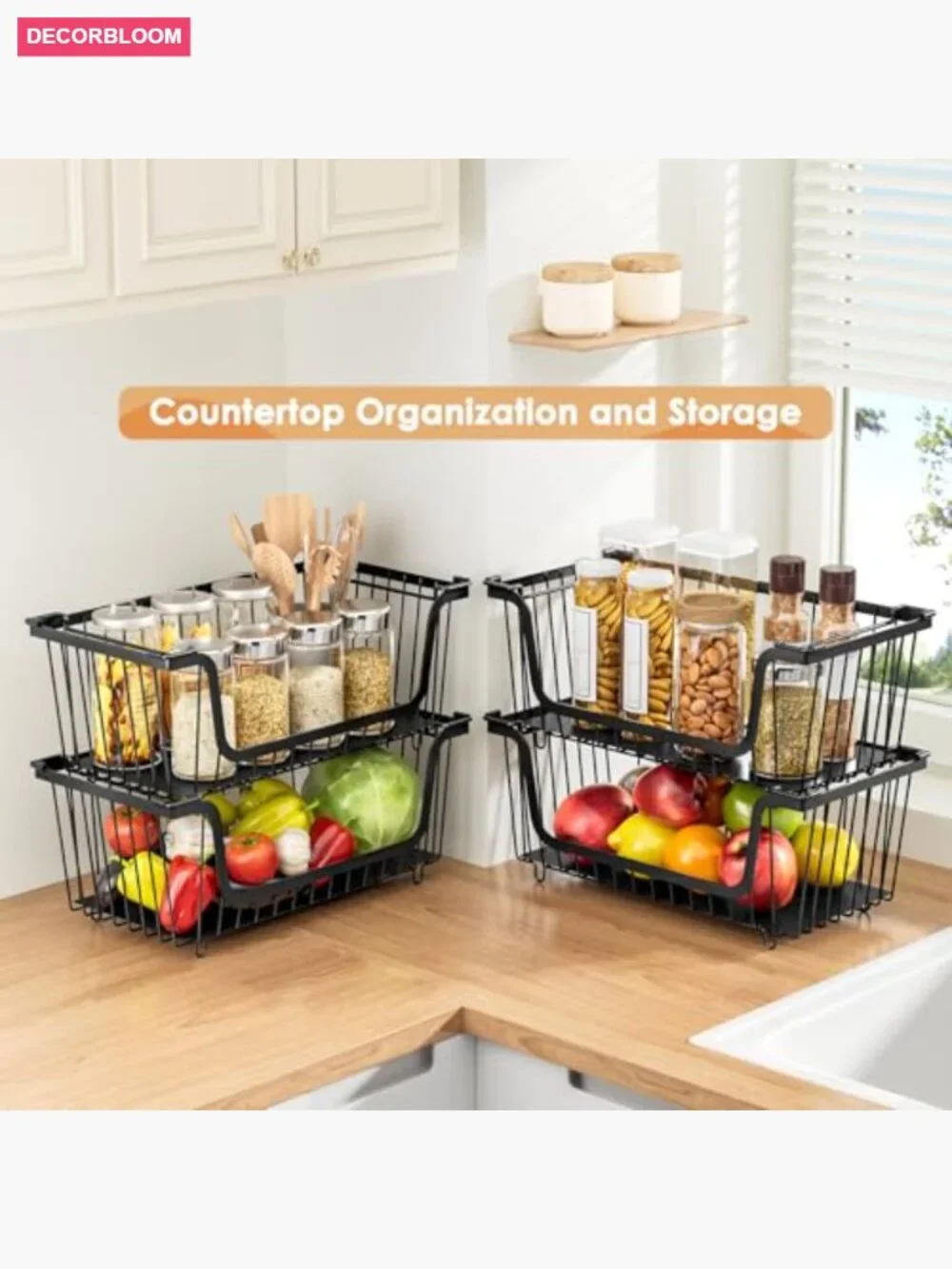 4 Pcs Stackable Wire Baskets for Pantry Organization and Storage